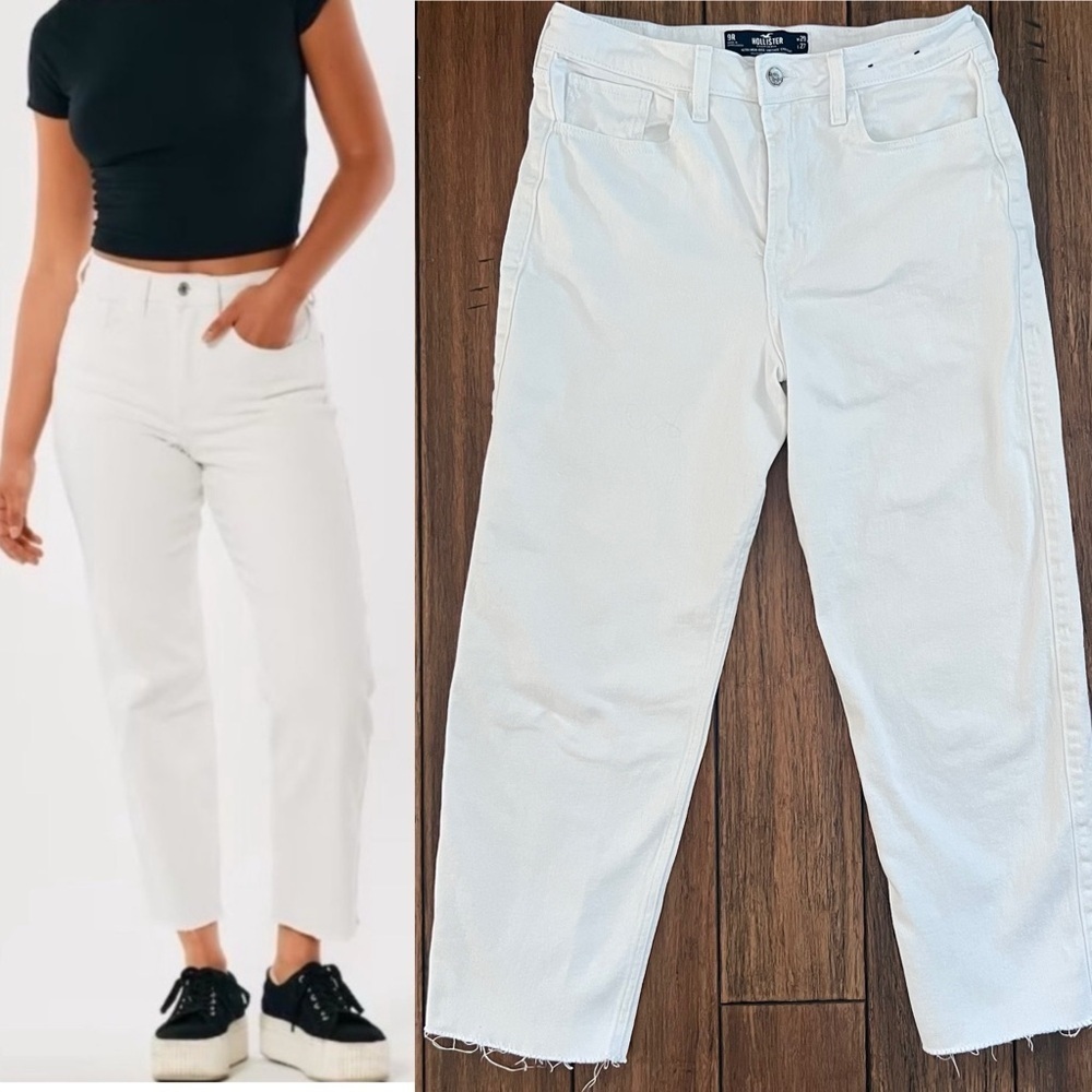 Hollister Ultra High Rise Vintage Straight White Denim Pants Jeans Ankle Raw 29